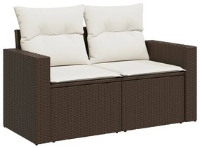 2 személyes barna polyrattan kerti kanapé párnával