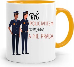 Sárga Bögre Rendőrnőnek Küldetés nyomtatott fényképpel