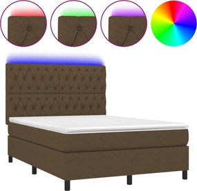 vidaXL barna szövet rugós és LED-es ágy matraccal 140x200 cm