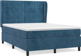 vidaXL sötétkék bársony rugós ágy matraccal 140x200 cm