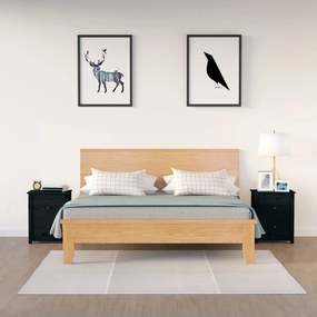 2 darab fekete tömör fenyőfa éjjeliszekrény 50x35x61,5 cm