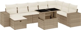 vidaXL 9 részes bézs polyrattan kerti ülőgarnitúra párnákkal