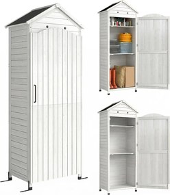 Outsunny magas fenyő kerti tárolószekrény állítható polcokkal, mágneses ajtóval és horganyzott tetővel, 85 x 58 x 213 cm — fehér | Aosom