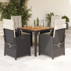 5 részes fekete polyrattan kerti étkezőgarnitúra párnákkal