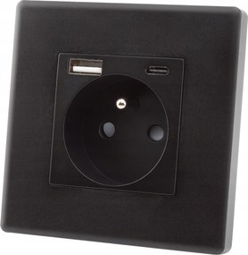 Aljzat fekete 2x Usb töltő A+c típus Miuun Leo kerettel