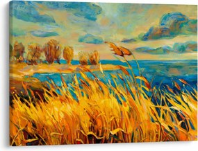 Kép - naplemente a tó felett, akril festmény (70x50 cm)