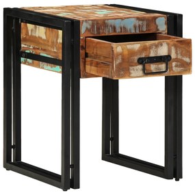 Végasztal Fiókkal Fekete 40x40x50 cm Tömör Újrahasznosított Fa