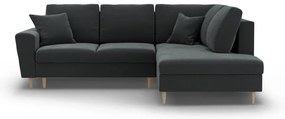 Sötétszürke bársony kinyitható tárolóhelyes sarokkanapé (jobb oldali-L alakú) Kyoto – Cosmopolitan Design