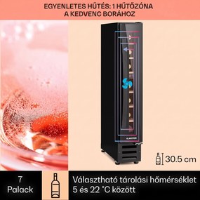 Klarstein Vinovilla 7 built-in Uno Onyx, beépített borhűtő, fekete üveg, rozsdamentes acél