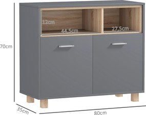 HOMCOM Fürdőszoba Tároló Szekrény, modern stílusú tárolóegység nyitott rekeszekkel és dupla ajtókkal, szekrény fürdőszobába, nappaliba, konyhába - 80