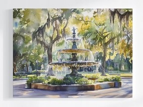 Poszter Szökőkút Park Város Fák Tavasz Zöld 100x75