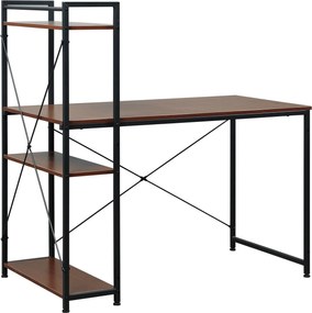 HOMCOM Sarok Íróasztal Ipari Dizájnnal, 3 Polcos Könyvespolccal, Kerekített Részecske Fából, Fekete Fém | Aosom