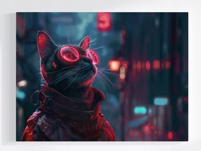 Vászonkép Canvas Cyberpunk Macska Szemüveg Techno Neon 100x75