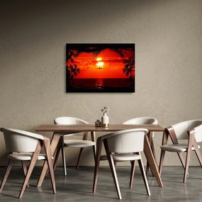 Kép - naplemente repülőgéppel (üvegen) (70x50 cm)