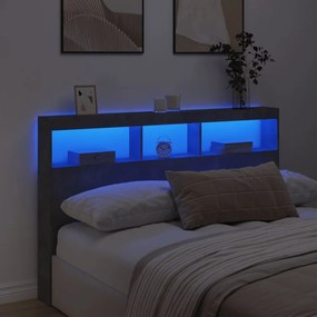 betonszürke áthidalószekrény LED-világítással 160 x 17 x 102 cm