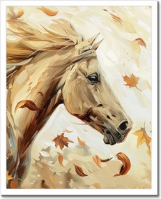 Poszter fehér keretben 40x50 Ló az őszi levelek között