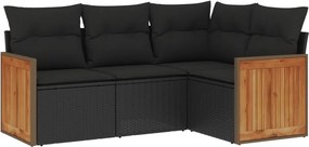vidaXL 4 részes fekete polyrattan kerti ülőgarnitúra párnákkal