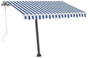 kék és fehér kézzel kihúzható LED-es napellenző 350x250 cm