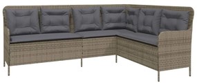 Szürke polyrattan L-alakú kerti kanapé párnákkal
