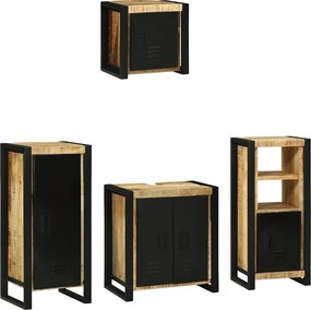 vidaXL Fürdőszoba bútor szett 4 pcs Barna és fekete Tömör Mangófát