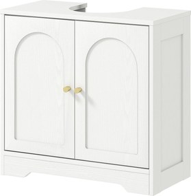 HOMCOM Mosdószekrény 2 íves ajtóval, állítható polccal, arany fogantyúkkal, mosdó vagy pedestál nélküli mosdóhoz 60x30x65 cm Fehér | Aosom