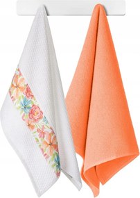 Konyhai törlőkendő szett 45x70 sárgabarack fehér 2db-os pamut