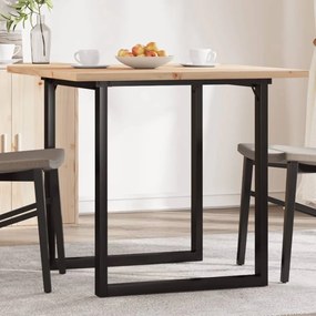 Tömör fenyőfa és acél étkezőasztal O-vázzal 80x80x75,5 cm