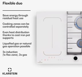Klarstein MultiChef 4, indukciós és gáz tűzhely, 4 főzőzóna, 2 gázégő, 2 indukciós főzőlap, FlexZone