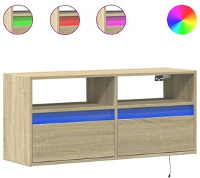 sonoma tölgy színű fali TV-szekrény LED-ekkel 100x31x45 cm