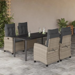 5részes világosszürke polyrattan kerti étkezőgarnitúra párnával