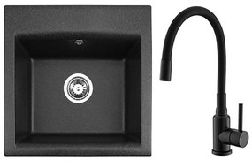 ALVEUS SETA23193 - ATROX konyhai mosogató+MINTAS mosogatócsaptelep 34cm gránit/fekete