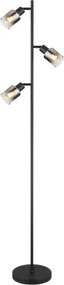 Globo 54308S Állólámpa fém fekete matt, füstszínű üveg, átlátszó futás, fekete PVC kábel, lábkapcsoló a kábelben, ø: 230mm, M:1540mm, kábelhossz 1800mm, nem tartozék: 3x E14 40W 230V