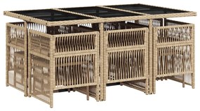 vidaXL 11 részes bézs polyrattan kerti étkezőgarnitúra párnákkal