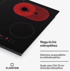 Klarstein Virtuosa 4, főzőlap, 60 cm, 6500 W, kétzónás, Pluszone, időzítő, üvegkerámia