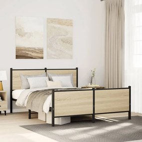 sonoma tölgy színű fém ágykeret matrac nélkül 150 x 200 cm
