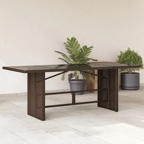 barna polyrattan üveglapos kerti asztal 190x80x75 cm