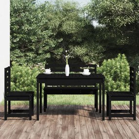 4-részes fekete tömör fenyőfa kerti étkezőgarnitúra