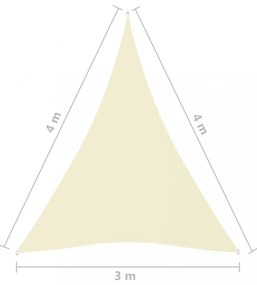 krémszínű háromszögű oxford-szövet napvitorla 3 x 4 x 4 m