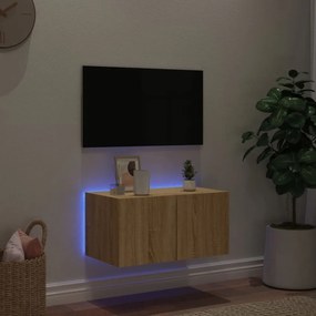 sonoma tölgy színű fali TV-szekrény LED-ekkel 60x35x31 cm