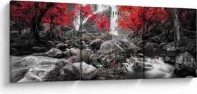 Kép - Vízesések az őszi tájban (órával) (90x30 cm)