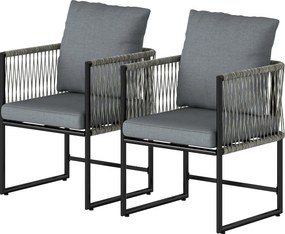 Outsunny 2 darab időjárásálló kerti szék — porfestett acélváz, PE rattan, párnákkal, kar- és háttámlával, teherbírás 120 kg | Aosom