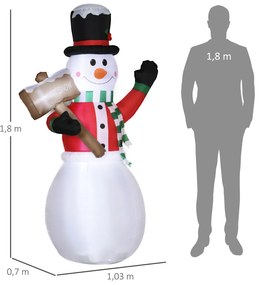 Önfelfújó hóember figura, LED világítással, felfújóval, 180cm magas