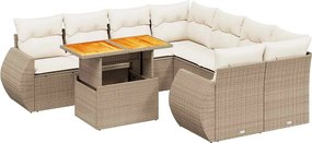 vidaXL 9 részes bézs polyrattan kerti ülőgarnitúra párnákkal