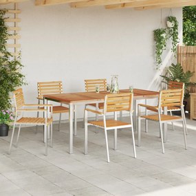 7 Részes Kert Étkezőszett Tömörfa Tíkfa, Kültéri Étkezőasztal 180x90x75 cm Tömörfa Tíkfa, Összecsukható Kerti Székek 2 db Tömörfa Tíkfa és Acél, Összecsukható Kerti Székek 4 db Tömörfa Tíkfa és Acél