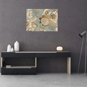 Üveg kép - Kert egy madárral (70x50 cm)