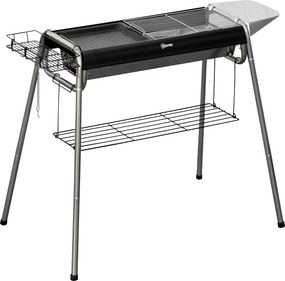 Outsunny Kerti Szén Grillező Első Grilltálcával és Tárolópolccal, Hordozható, 96x61x72 cm, Fekete | Aosom