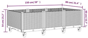 világosszürke PP rácsos kerekes ültetőláda 150 x 80 x 54 cm