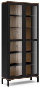Fekete-natúr színű tálalószekrény diófa dekorral 89x203x36 cm Roomers – Tvilum