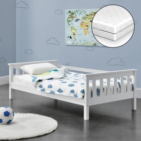 [en.casa] Gyerekágy Nuuk matraccal és tárolási lehetőséggel gyermekágy ágyráccsal 70 x 140 cm fenyőfa fehér, matt