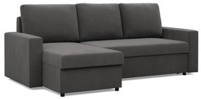 Zeus sarokkanapé, 1 ágyneműtartóval, egyenes kartámasz, szövet anyag, univerzális oldal, bonell töltet, szürke